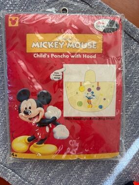 Disney Mickey Mouse Child's Yellow Rain Poncho with Hood vintage NEW